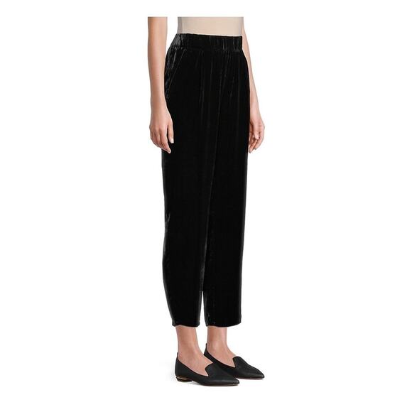 Eileen Fisher Black Crushed Velvet Tapered Ankle Pants Size Small Rayon/Silk - Picture 13 of 14